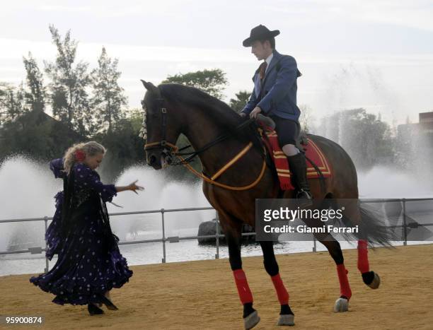 Seville - "Isla Magica" - Spain - Dance of an horse with a dancer andalusian