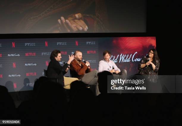 Maclain Way, Chapman Way, Mark Duplass and Yvonne Villarreal speak onstage at Los Angeles Times The Envelope Screening Series presents Netflix's...