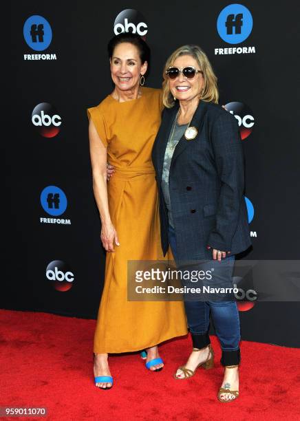 Actresses Laurie Metcalf and Roseanne Barr attend the 2018 Disney, ABC, Freeform Upfront on May 15, 2018 in New York City.