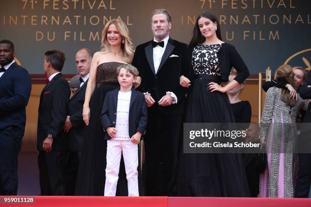 Kelly Preston and John Travolta of "Gotti" pose with their children Ella Bleu Travolta and Benjamin Travolta at the red carpet screening of "Solo: A...