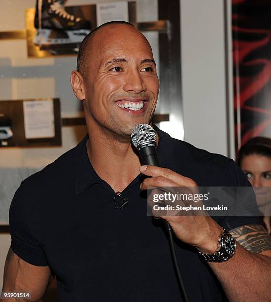 Actor Dwayne Johnson attends the NHL Powered by Reebok Store to promote "Tooth Fairy" on January 20, 2010 in New York City.