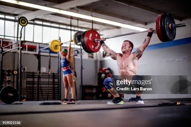 Kevin Winkens of gym Vitus is doing weightlifting on April 24, 2018 in Moenchengladbach, Germany. Winkens qualifyed for the gym Regionals Europe,...