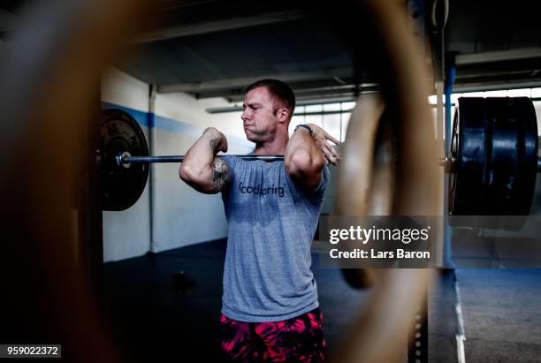 Kevin Winkens of Crossfit Vitus is doing frontsquats during a training session on October 16, 2017 in Moenchengladbach, Germany. Winkens qualifyed...