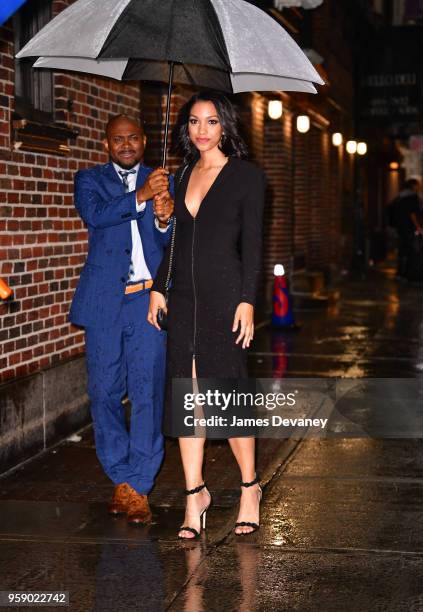 Corinne Foxx arrives to 'The Late Show With Stephen Colbert' at the Ed Sullivan Theater on May 14, 2018 in New York City.