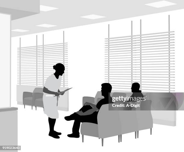 family doctor checkup - waiting room clinic stock illustrations