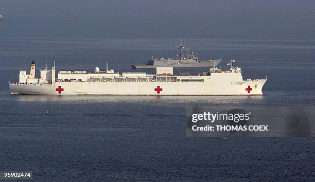 The US Naval hospital ship Comfort has arrived off Haiti on January 20, 2010 and is ready to begin taking on board the worst of the injured still...