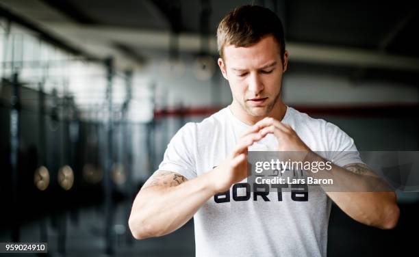 Kevin Winkens of Crossfit Vitus prepares for a training session on September 5, 2017 in Moenchengladbach, Germany. Winkens qualifyed for the Crossfit...