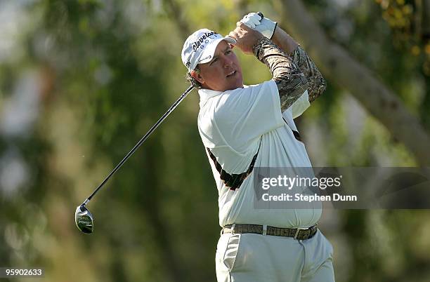 Boo Weekley hits his tee shot on the second hole on the Palmer Private Course at PGA West during the first round of the Bob Hope Classic on January...