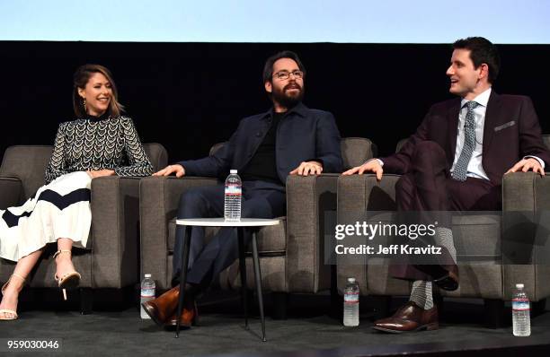 Amanda Crew, Martin Starr, and Zach Woods onstage at Silicon Valley S5 FYC at The Paramount Lot on May 15, 2018 in Hollywood, California.