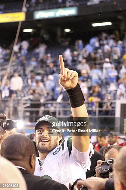 Playoffs: New York Jets QB Mark Sanchez victorious after game vs San Diego Chargers. San Diego, CA 1/17/2010 CREDIT: Peter Read Miller