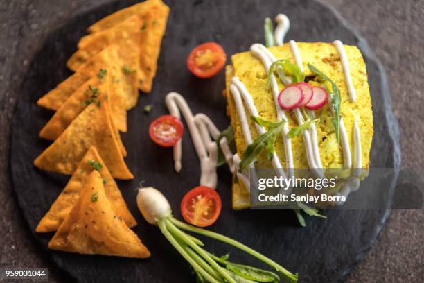 tandoori paneer salad with corn nachos salsa - tandoor oven stock pictures, royalty-free photos & images