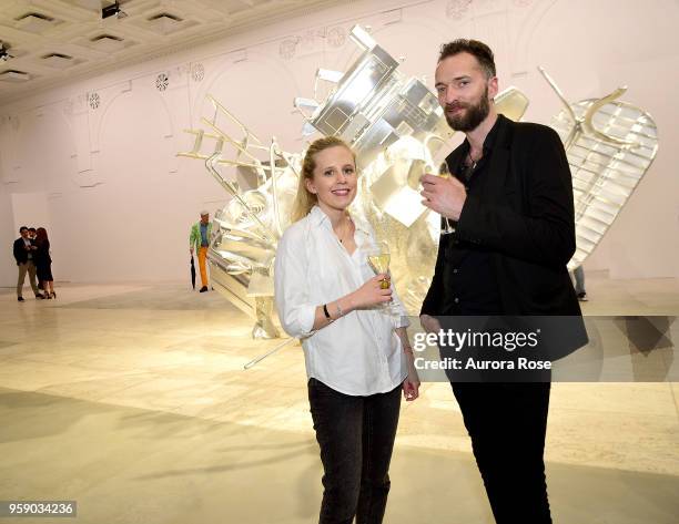 Allison Kramer and Marius Ritiu Attend Urs Fischer: Things - Opening Reception at Gagosian Gallery on May 15, 2018 in New York City.