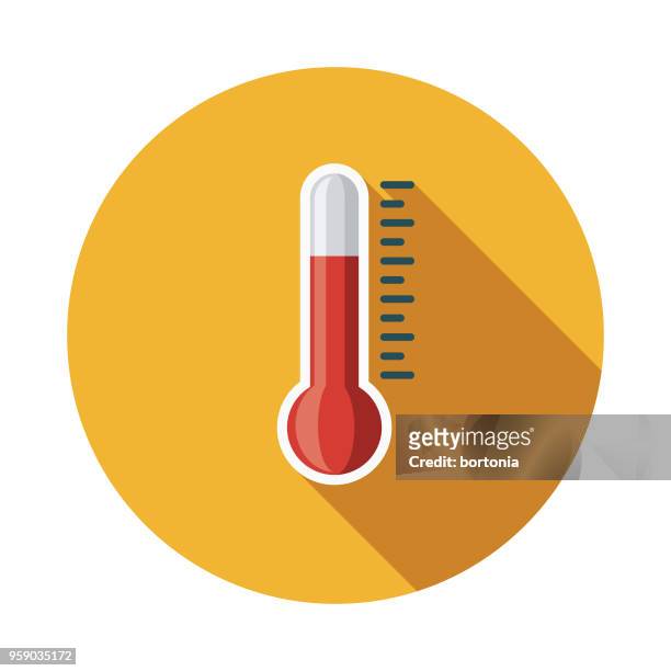 thermometer flache bauweise wettersymbol mit seite schatten - temperatuur stock-grafiken, -clipart, -cartoons und -symbole