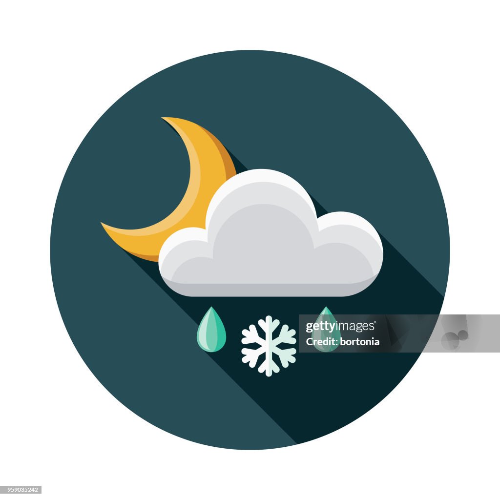 Freezing Rain Flat Design Weather Icon with Side Shadow