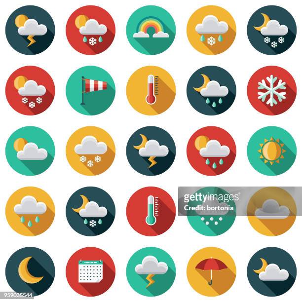 weather flat design icon set with side shadow - night icon stock illustrations