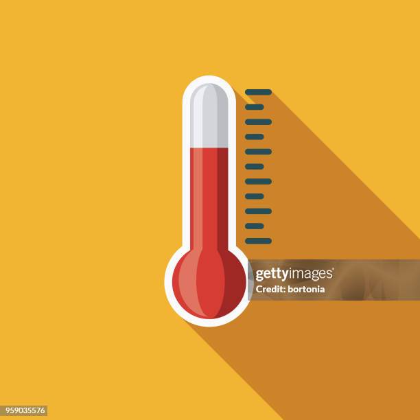 thermometer flache bauweise wettersymbol mit seite schatten - thermometer stock-grafiken, -clipart, -cartoons und -symbole