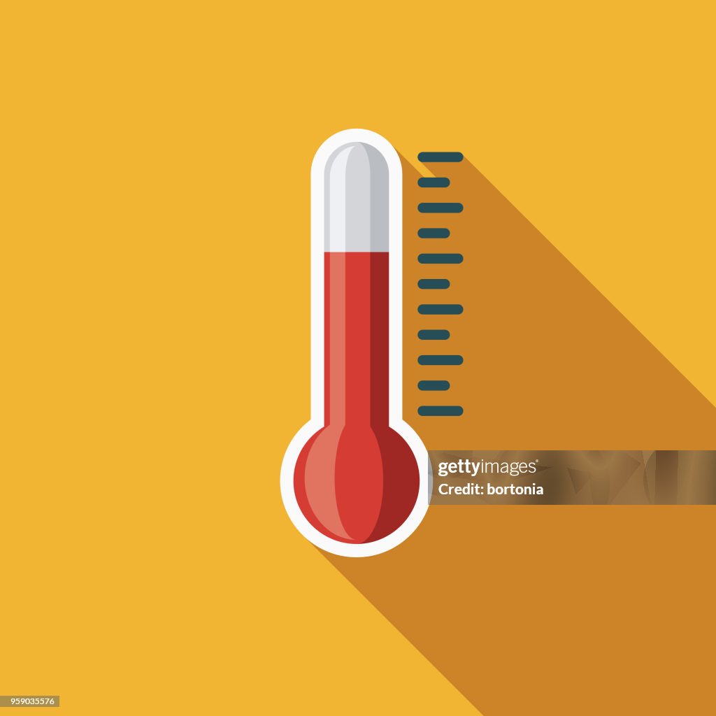 Icona meteo termometro a design piatto con ombra laterale