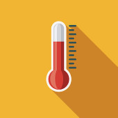 Thermometer Flat Design Weather Icon with Side Shadow