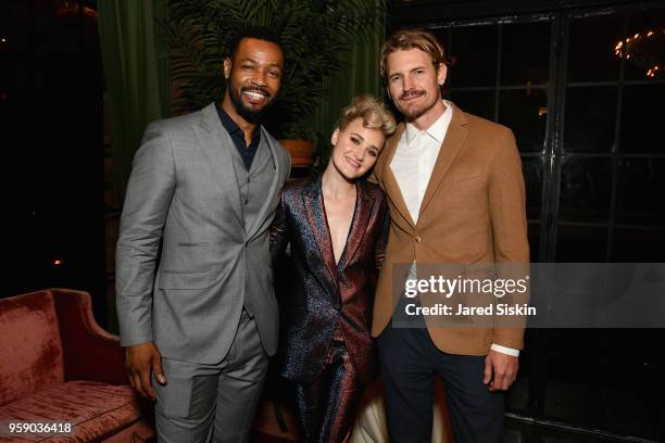 Isaiah Mustafa, AJ Michalka, and Josh Pence attend the Gersh Upfronts Party 2018 at The Bowery Hotel on May 15, 2018 in New York City.