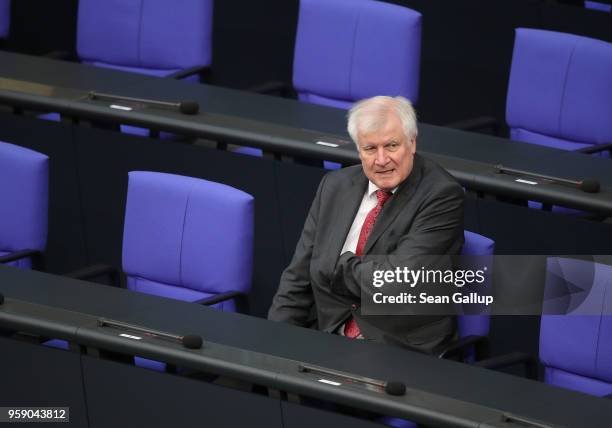 German Interior Minister Horst Seehofer arrives for debates at the Bundestag over the federal budget on May 16, 2018 in Berlin, Germany. Today's...