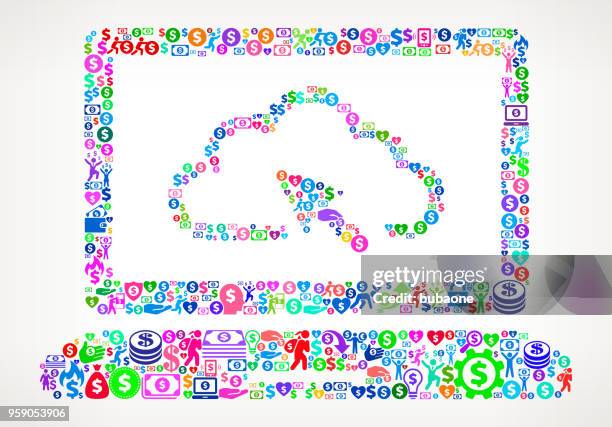 laptop cloud computing money vector icon pattern - hands on computer red stock illustrations