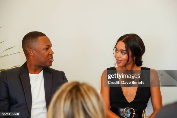 Corey Hawkins and Laura Harrie at the HFPA Lounge at Nikki Beach on May 16, 2018 in Cannes, France.