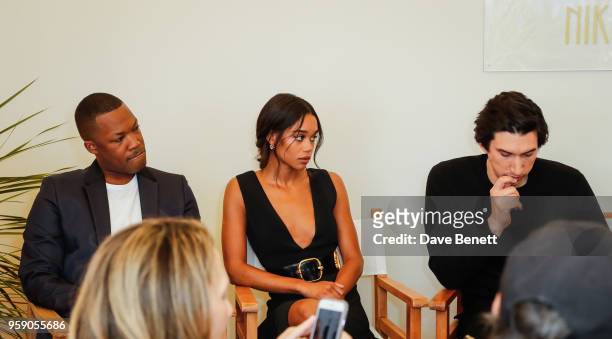 Corey Hawkins, Laura Harrie and Adam Driver at the HFPA Lounge at Nikki Beach on May 16, 2018 in Cannes, France.