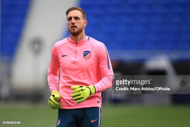 Jan Oblak of Atletico Madrid during a training session at Stade de Lyon ahead of the UEFA Europa League Final between Olympique de Marseille and Club...