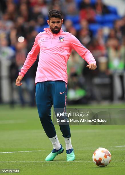 Diego Costa of Atletico Madrid during a training session at Stade de Lyon ahead of the UEFA Europa League Final between Olympique de Marseille and...