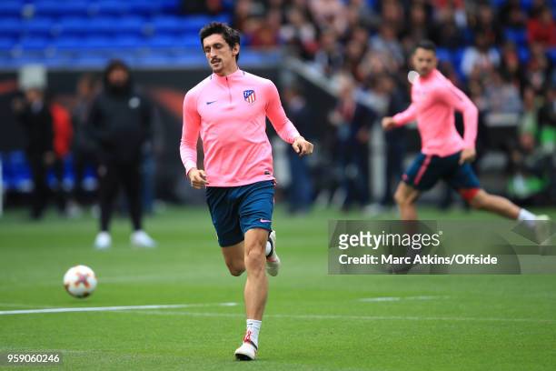 Stefan Savic of Atletico Madrid during a training session at Stade de Lyon ahead of the UEFA Europa League Final between Olympique de Marseille and...
