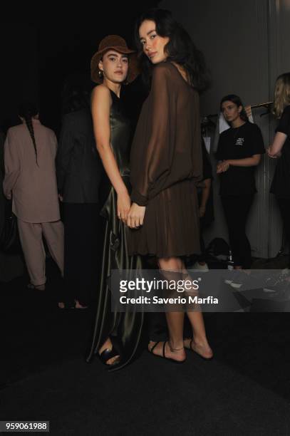 Model poses backstage ahead of the Albus Lumen show at Mercedes-Benz Fashion Week Resort 19 Collections at Carriageworks on May 14, 2018 in Sydney,...