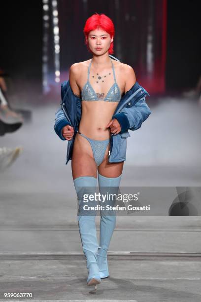 Model walks the runway during the I.AM.GIA show at Mercedes-Benz Fashion Week Resort 19 Collections at Carriageworks on May 16, 2018 in Sydney,...