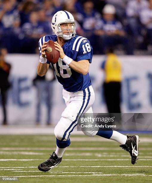 Peyton Manning of the Indianapolis Colts throws a pass during the NFL game against the Tennessee Titans at Lucas Oil Stadium on December 6, 2009 in...