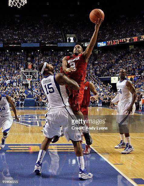 Preston Knowles of the Louisville Cardinals shoots the ball during the game against the Kentucky Wildcats at Rupp Arena on January 2, 2010 in...