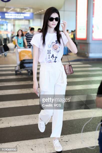 Fashion model Sui He is seen after the 71st Cannes Film Festival at Beijing Capital International Airport on May 15, 2018 in Beijing, China.