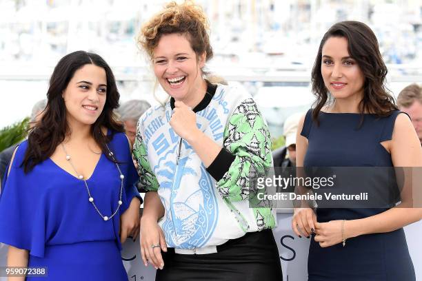 Actress Maha Allen, director Meryem Benm'Barek and actress Sarah Perles attend the photocall for the "Sofia" during the 71st annual Cannes Film...