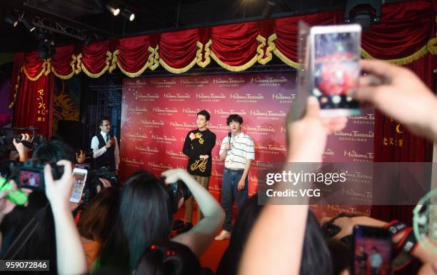 Actor Lin Gengxin attends the unveiling ceremony of his wax figure at Madame Tussauds on May 15, 2018 in Wuhan, China.
