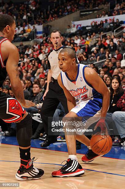 Sebastian Telfair of the Los Angeles Clippers dribbles during a game against the Chicago Bulls at Staples Center on January 20, 2010 in Los Angeles,...