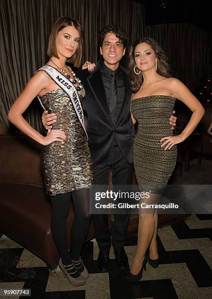 Miss Universe 2009 Stephanie Fernandez, Celebrity stylist Jorge Ramon and Paula Garces, host of "The mun2 Look," attend the show's VIP launch party...