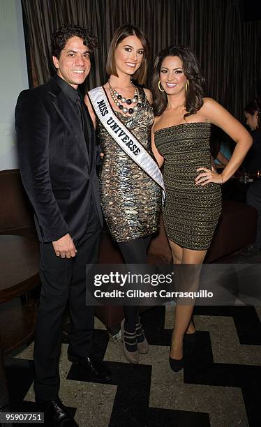 Celebrity stylist Jorge Ramon, Miss Universe 2009 Stephanie Fernandez and Paula Garces, host of "The mun2 Look," attend the show's VIP launch party...