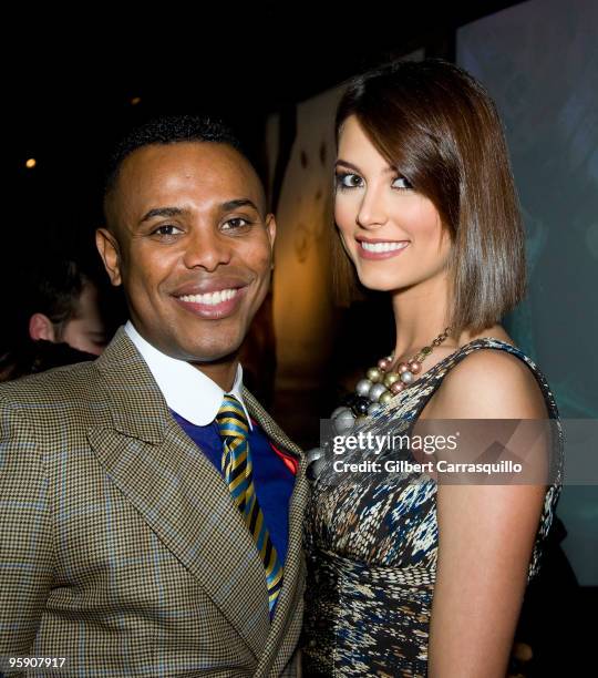 Designer Edwing D'Angelo and Miss Universe 2009 Stephanie Fernandez attend the "The mun2 Look" VIP Launch Party at 1OAK on January 20, 2010 in New...