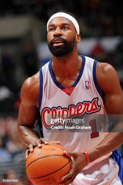 Baron Davis of the Los Angeles Clippers shoots a free throw during the game against the Portland Trail Blazers on January 4, 2010 at Staples Center...