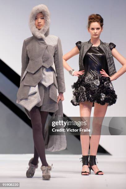 Model displays a creation of I Hsuan Chen on the catwalk during the International Fashion Designers' Show II as part of the Hong Kong Fashion Week...