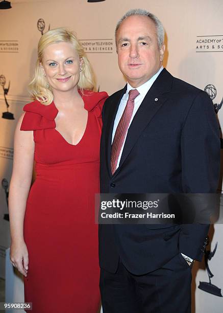 Actress Amy Poehler and producer Lorne Michaels pose at the Academy Of Television Arts & Sciences' 19th Annual Hall Of Fame Induction at the Beverly...