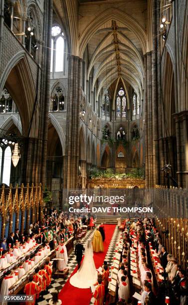 Kate Middleton arrives with her father Michael before her wedding to Britain's Prince William at Westminster Abbey in London on April 29, 2011.