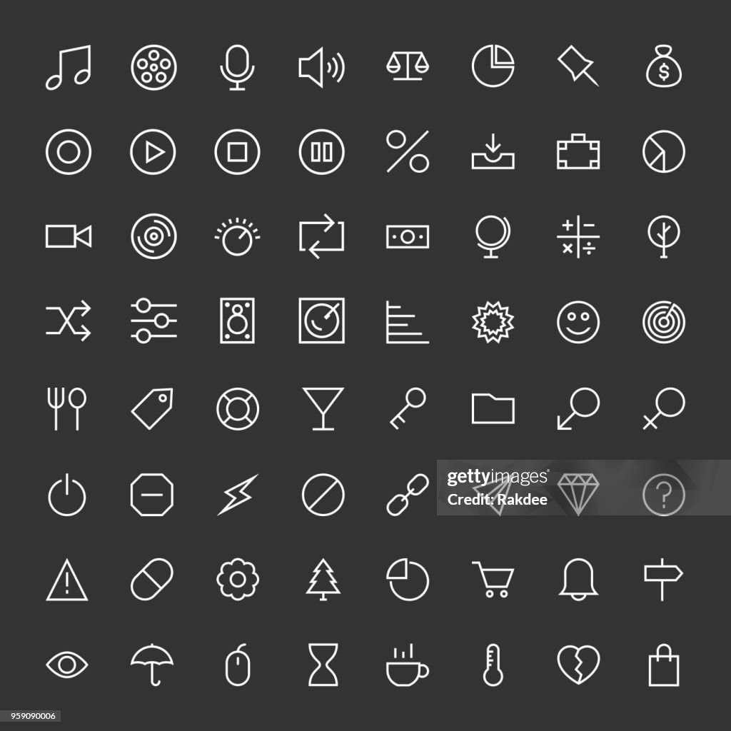 Basic Icon 64 Icons Set 2 - White Line Series