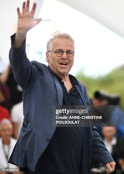 European MP Daniel Cohn-Bendit poses on May 16, 2018 during a photocall for the film "On the Road in France " at the 71st edition of the Cannes Film...