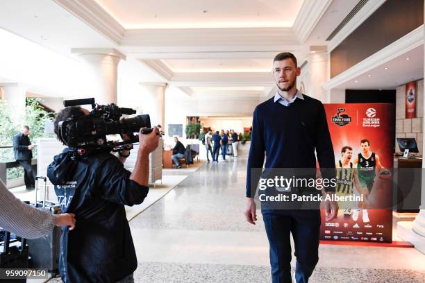 Martynas Sajus, #19 of Zalgiris Kaunas during the Zalgiris Kaunas Arrival to participate of 2018 Turkish Airlines EuroLeague F4 at Hyatt Regency...