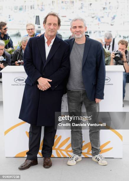 Vincent Lindon and Stephane Brize attend the photocall for the "In War " film during the 71st annual Cannes Film Festival at Palais des Festivals on...