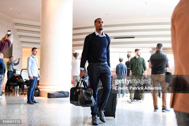 Brandon Davies, #0 of Zalgiris Kaunas during the Zalgiris Kaunas Arrival to participate of 2018 Turkish Airlines EuroLeague F4 at Hyatt Regency Hotel...